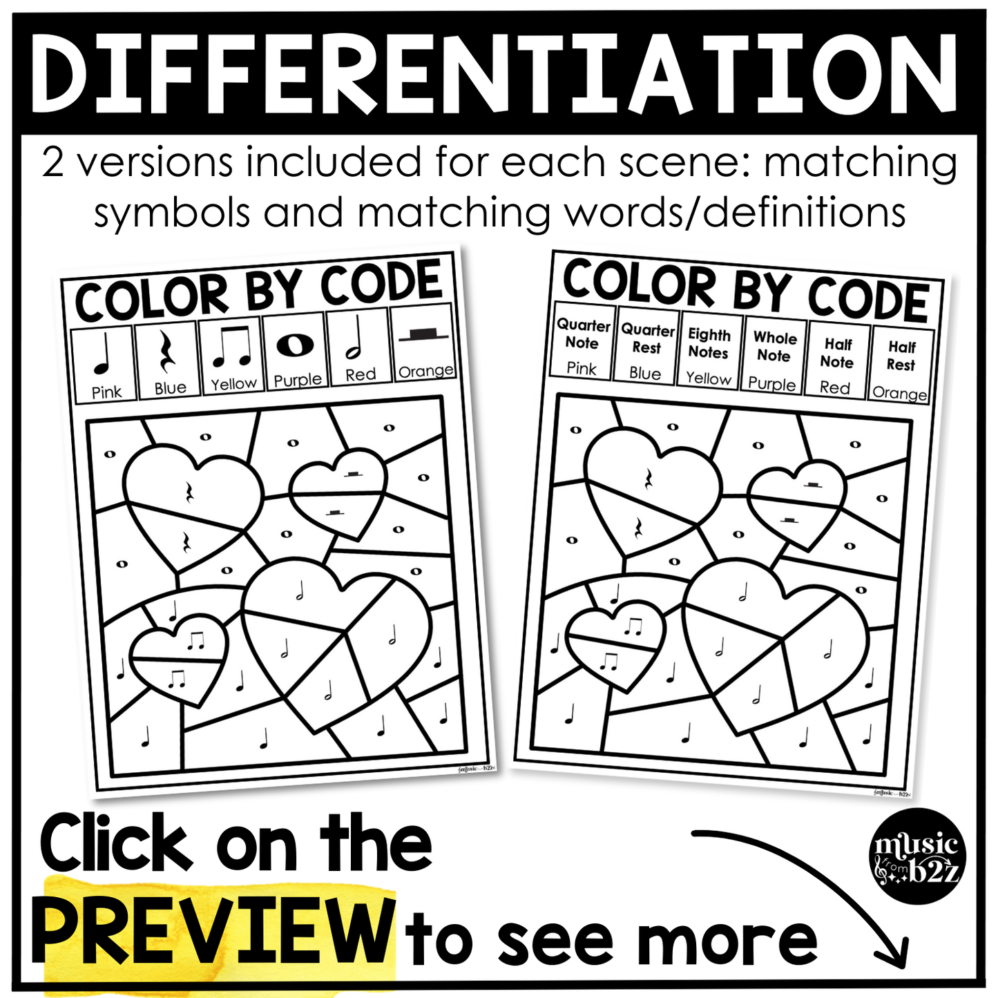Valentine's Day Music Coloring Pages Rhythm Worksheets Music Color by Note