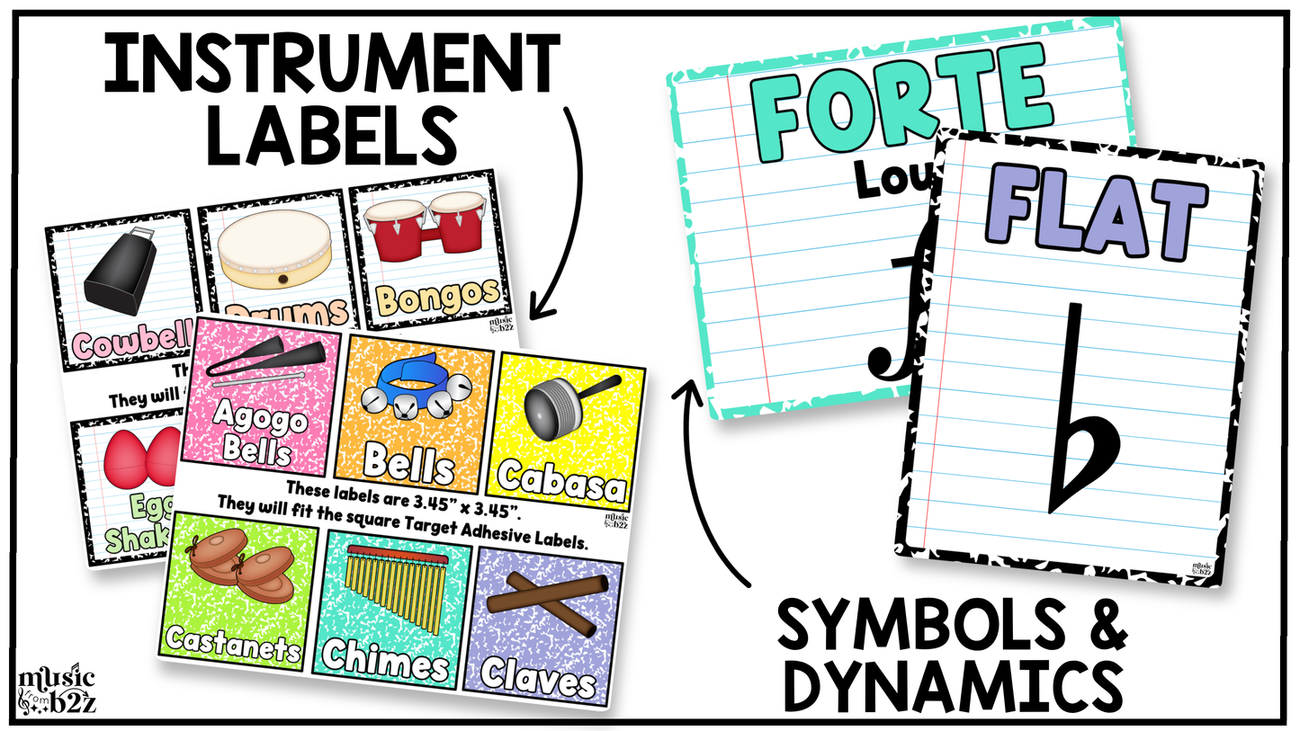 Bright Composition Music Classroom Decor BUNDLE Music Posters Bulletin Board