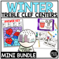 Winter Music Centers BUNDLE Winter Treble Clef Worksheets Music Games Sub Plans