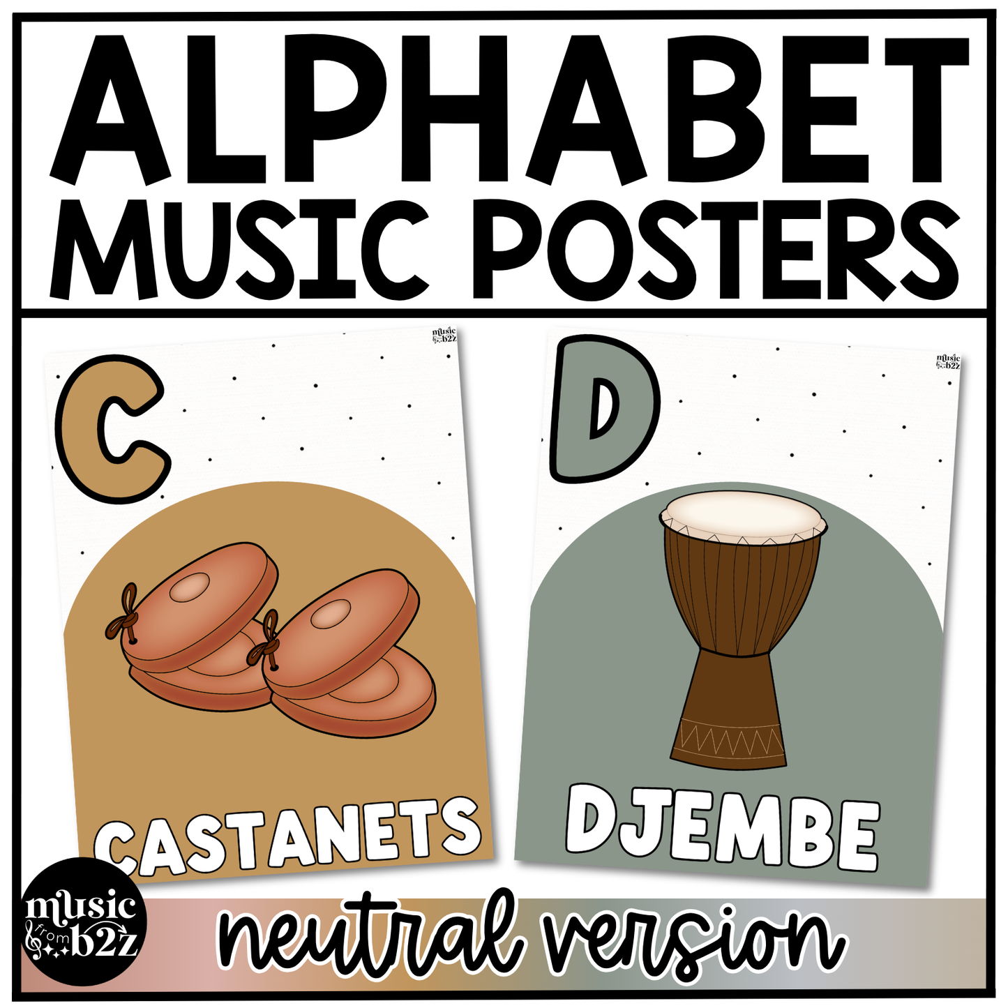 Neutral Music Alphabet Posters Music Classroom Decor Instrument Music Posters