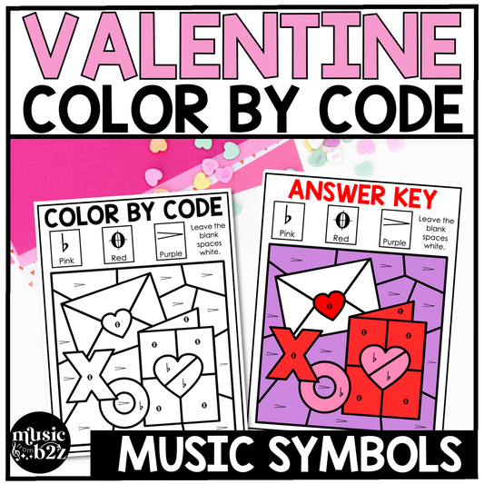 Valentine's Day Music Coloring Color by Note Music Worksheets Music Symbols