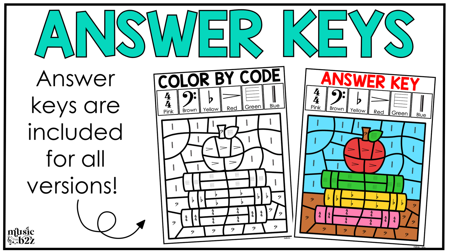 Back to School Music Coloring Page BUNDLE Color by Note Music Worksheets