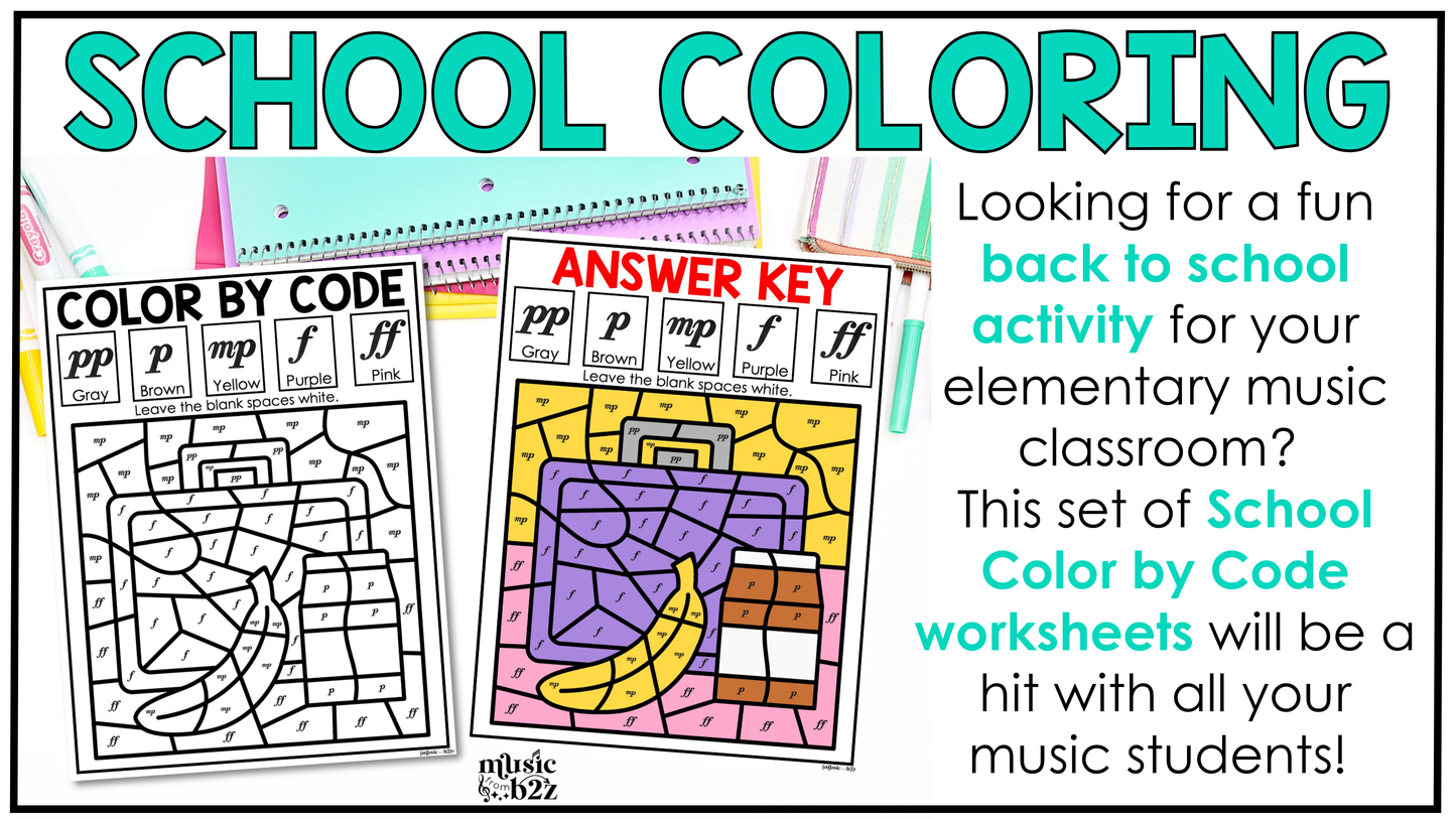 Back to School Music Coloring Pages Color by Note Music Worksheets Dynamics