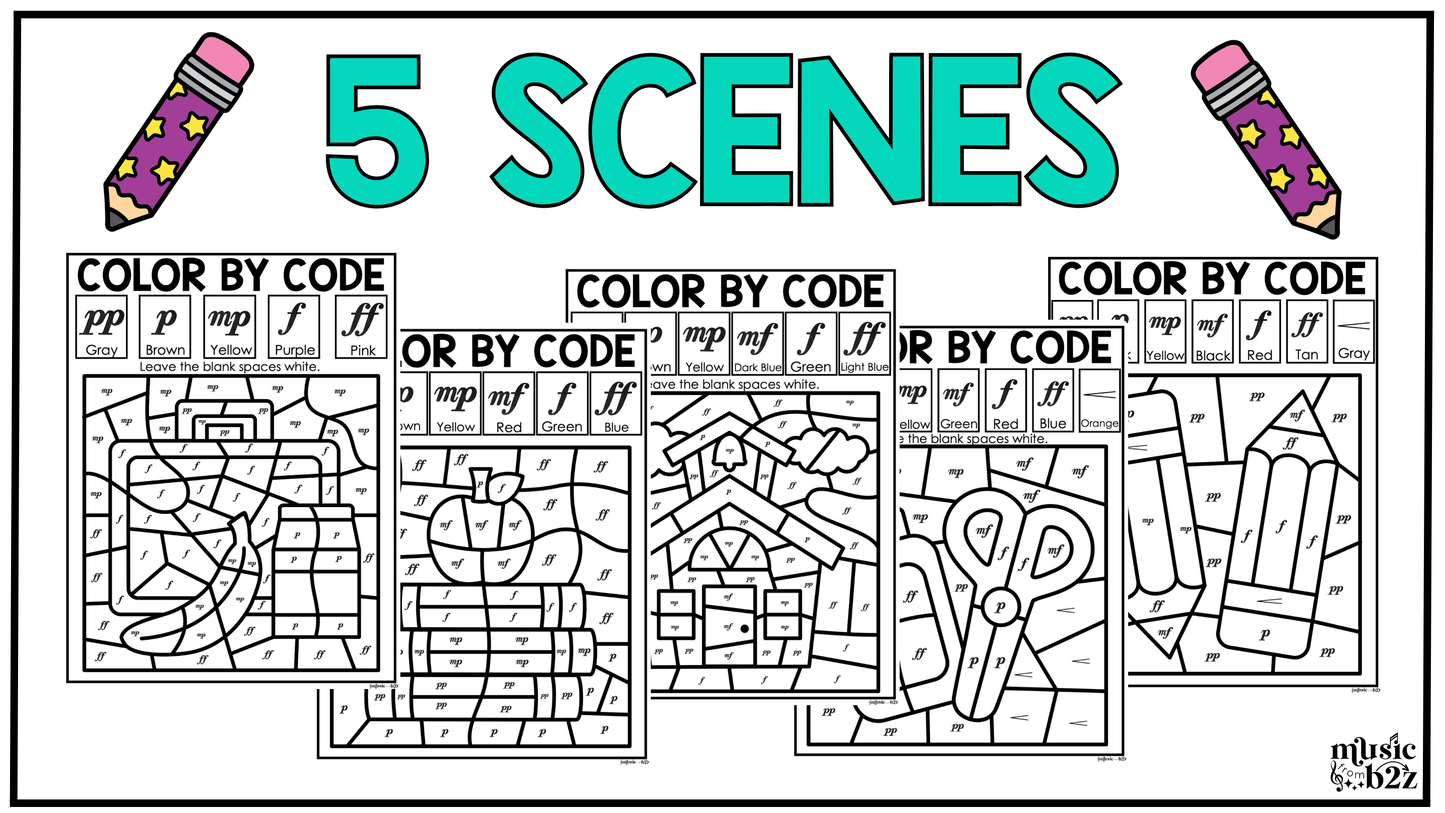 Back to School Music Coloring Pages Color by Note Music Worksheets Dynamics