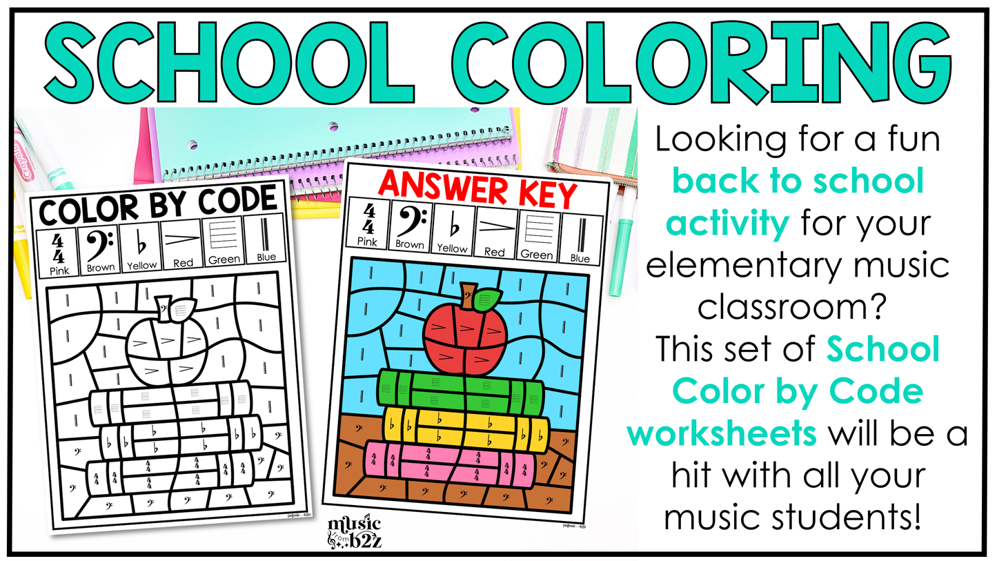 Back to School Music Coloring Color by Note Music Worksheets Music Symbols
