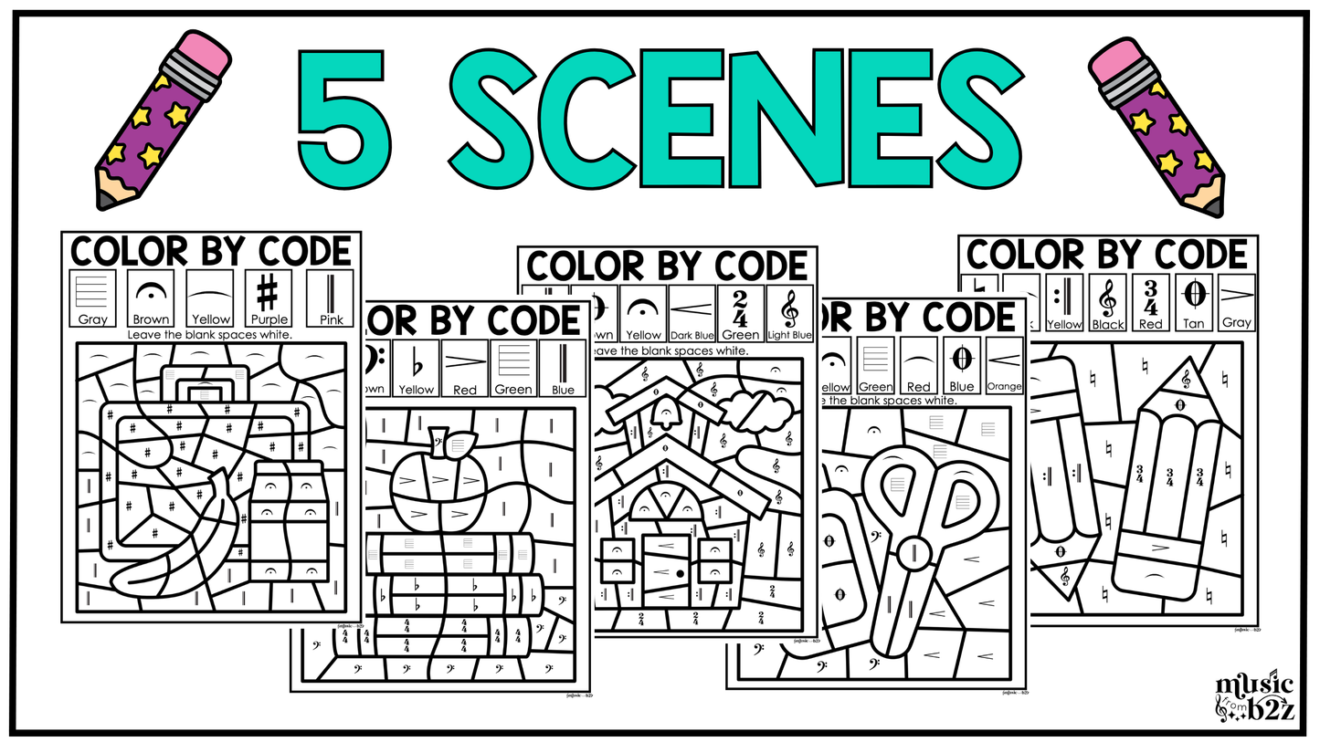 Back to School Music Coloring Color by Note Music Worksheets Music Symbols