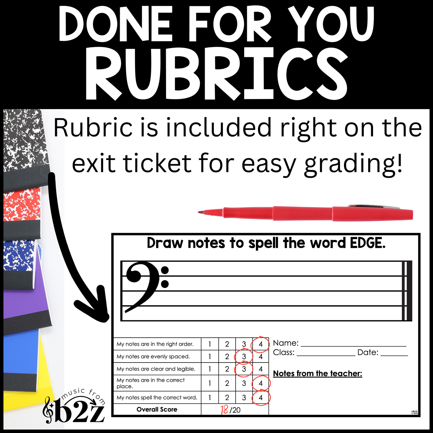 Bass Clef Exit Tickets & Rubrics Editable Elementary Music Assessment Exit Slips