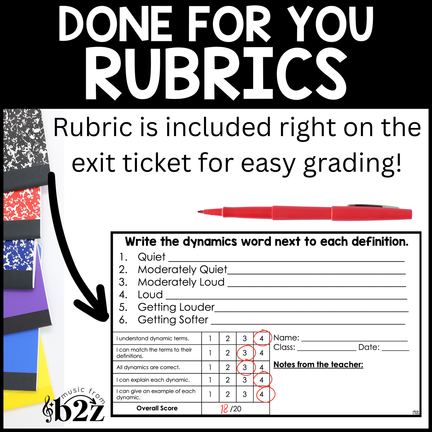 Dynamics Exit Tickets & Rubrics Editable Elementary Music Assessment Exit Slips