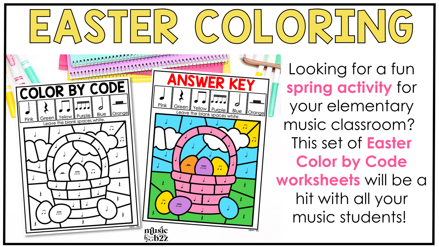Easter Music Coloring Page BUNDLE Color by Note Spring Music Worksheets