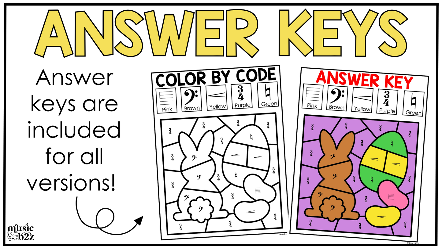 Easter Music Coloring Page BUNDLE Color by Note Spring Music Worksheets