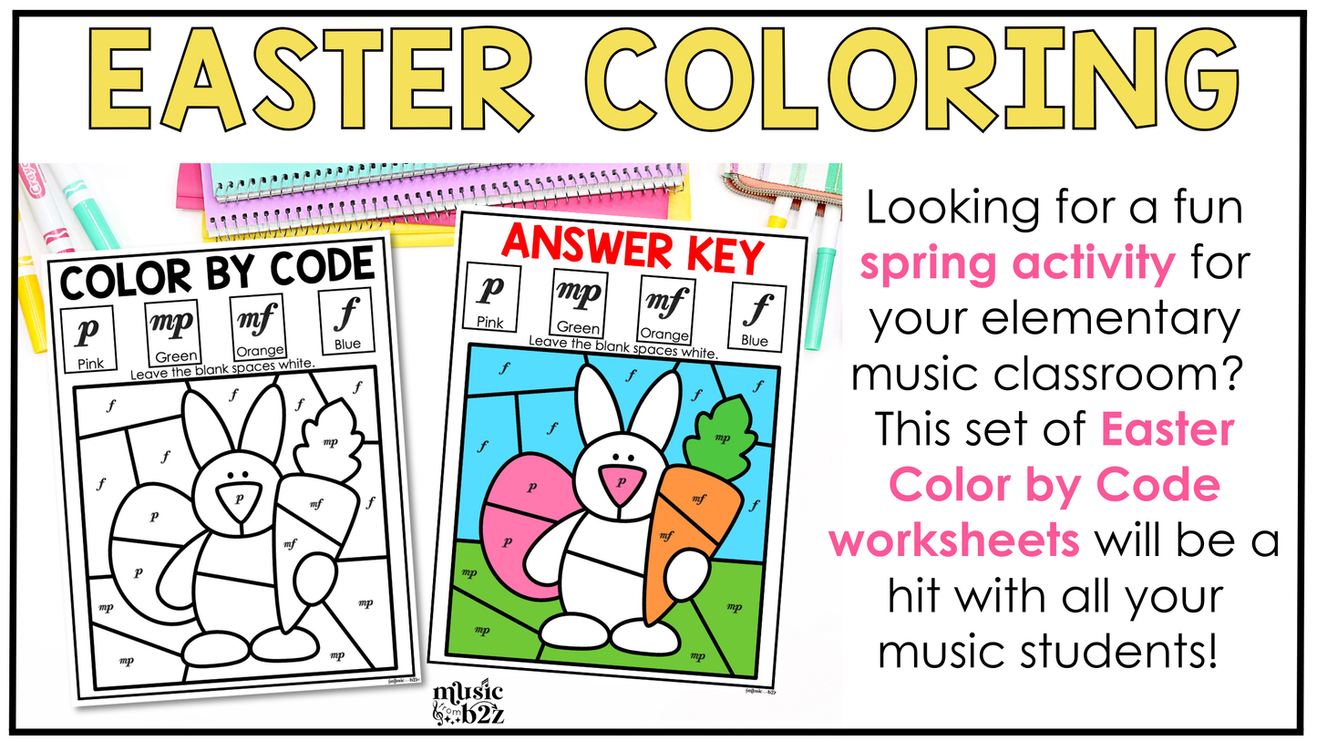 Easter Music Coloring Pages Color by Note Spring Music Worksheets Dynamics
