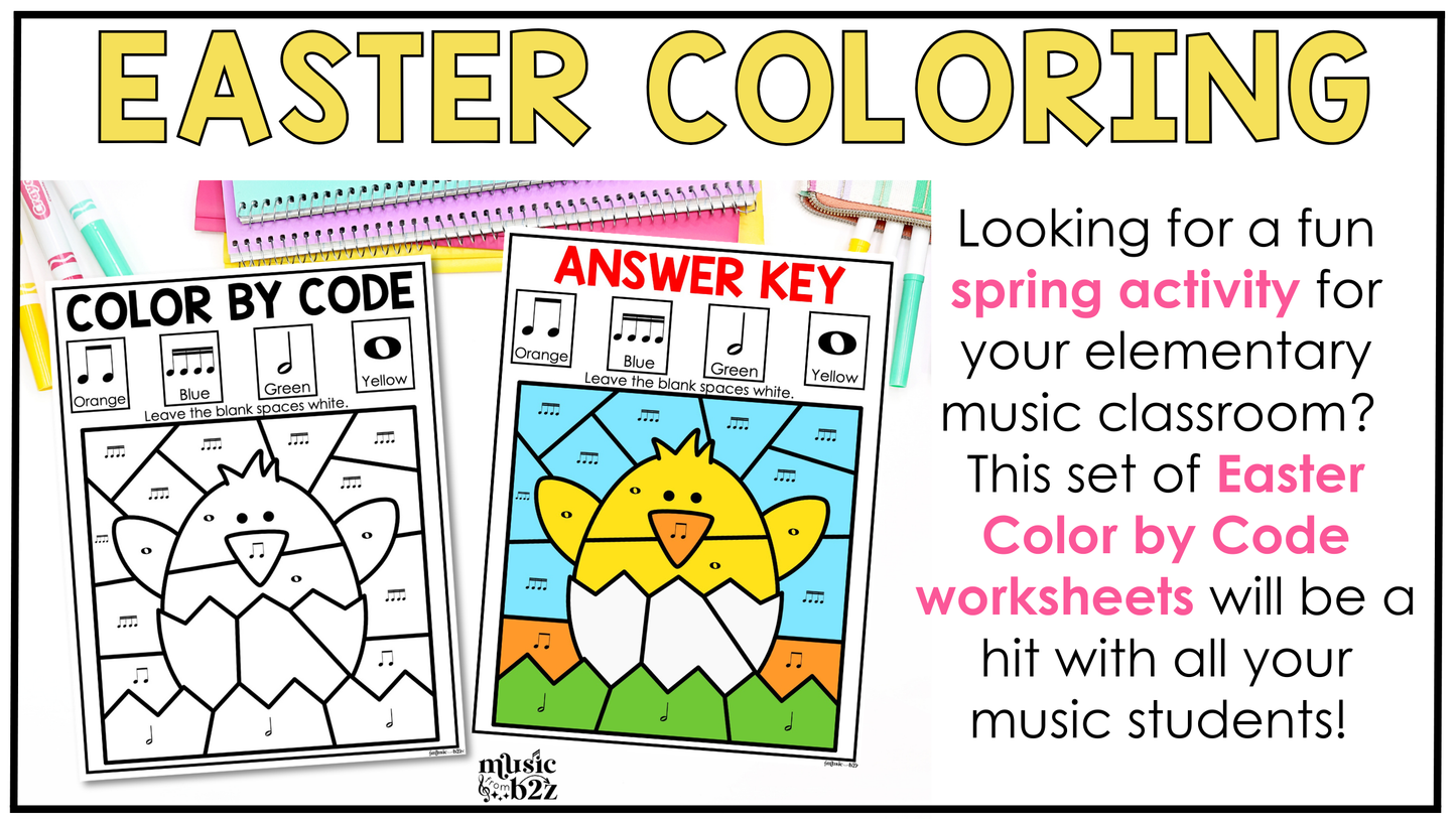 Easter Music Coloring Pages Rhythm Worksheets Spring Music Color by Note