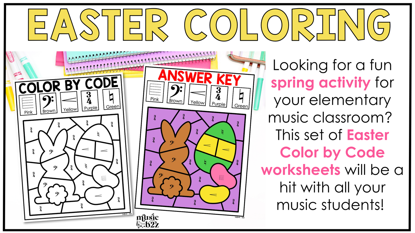 Easter Music Coloring Color by Note Spring Music Worksheets Music Symbols