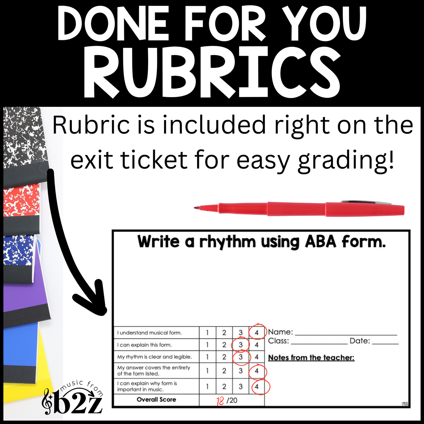 Musical Form Exit Tickets & Rubrics Editable Elementary Music Assessment