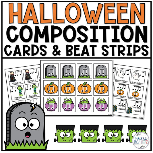Halloween Music Rhythm Cards & Beat Strips Activities Composition Centers Games