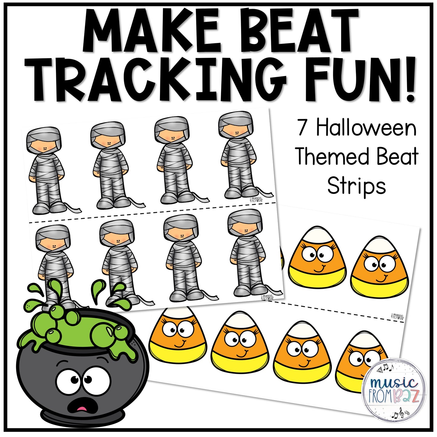 Halloween Music Rhythm Cards & Beat Strips Activities Composition Centers Games