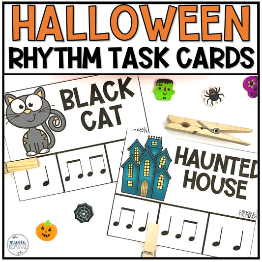 Halloween Music Task Cards - Rhythm - Elementary Music Activity