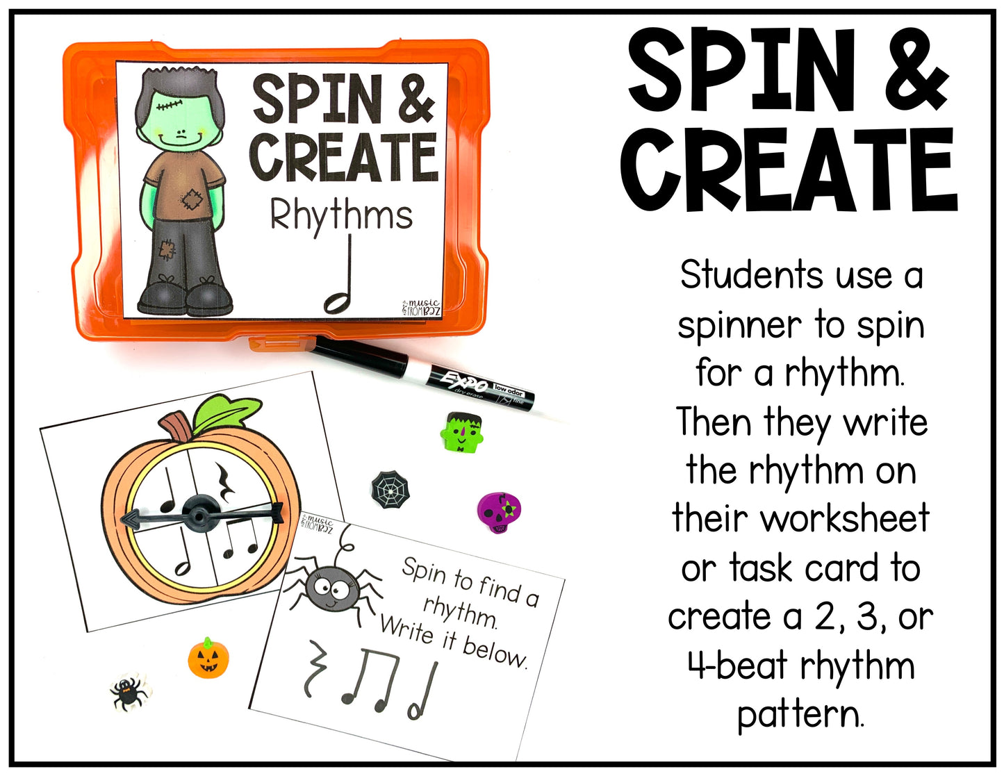Halloween Music Task Cards - Rhythm - Elementary Music Activity