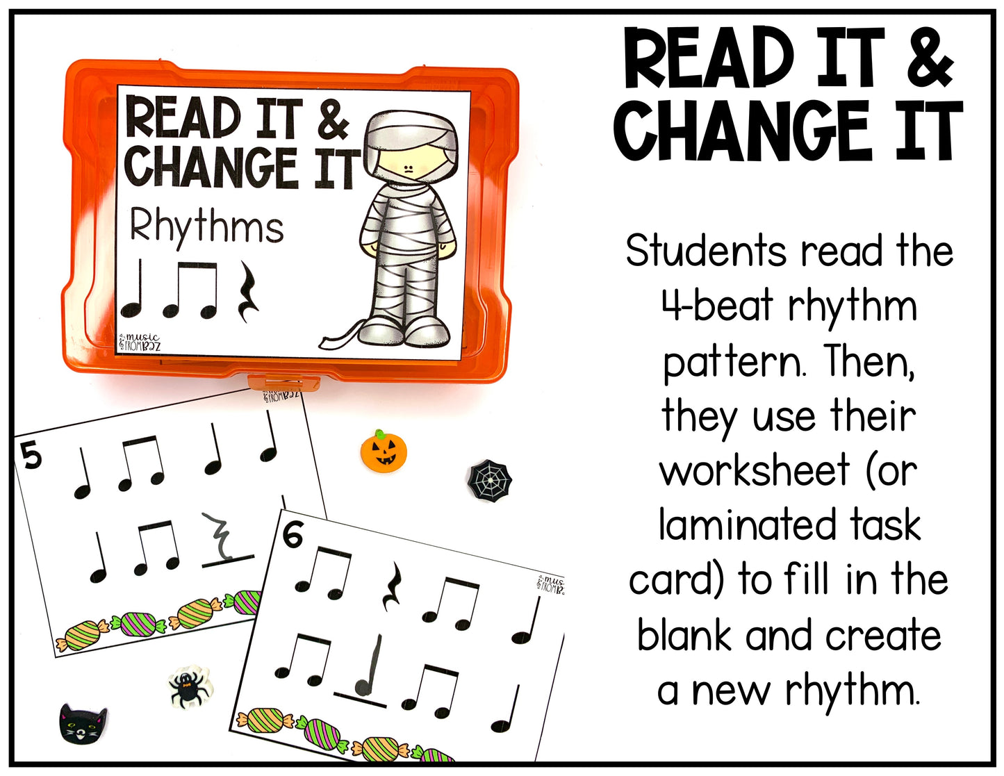 Halloween Music Task Cards - Rhythm - Elementary Music Activity