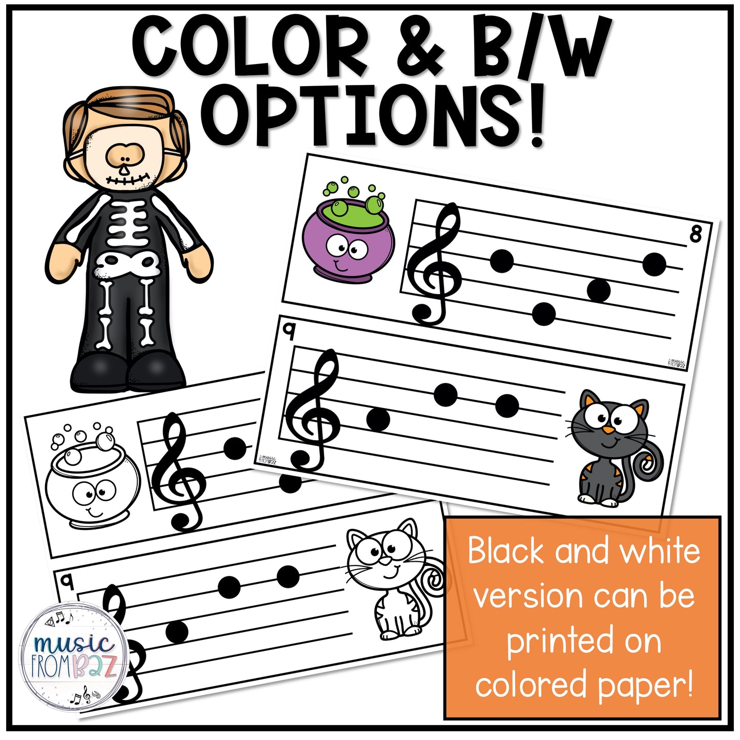 Halloween Treble Clef Notes Music Write the Room Game & Scavenger Hunt
