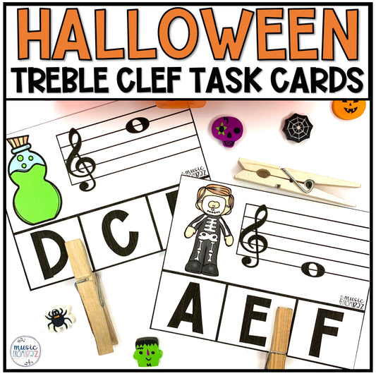 Halloween Treble Clef Task Cards Elementary Music Centers & Games Activities