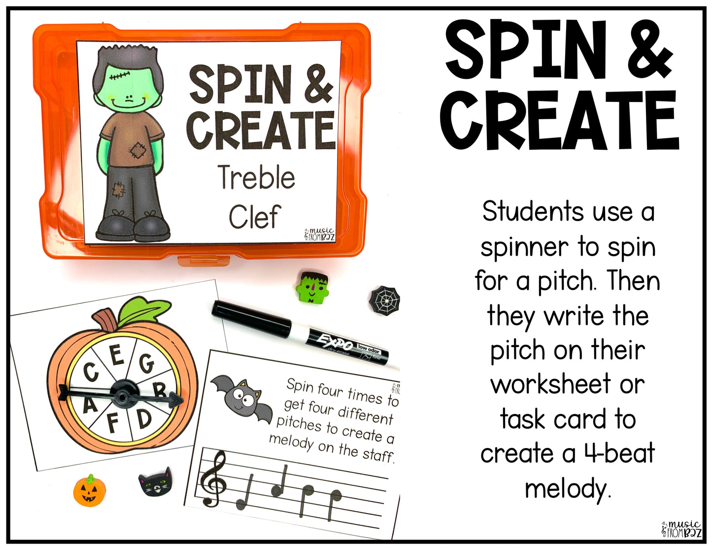 Halloween Treble Clef Task Cards Elementary Music Centers & Games Activities