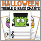 Halloween Treble Clef & Bass Clef Charts Lines & Spaces Worksheet Elementary Music Centers