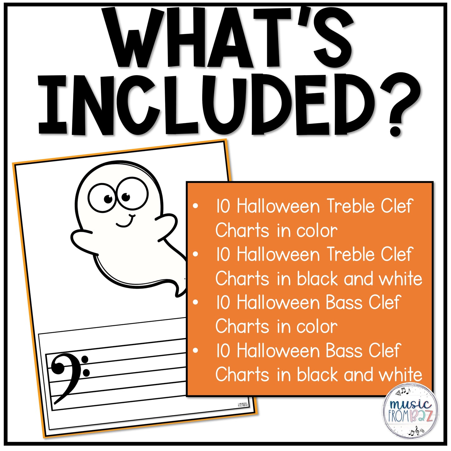 Halloween Treble Clef & Bass Clef Charts Lines & Spaces Worksheet Elementary Music Centers