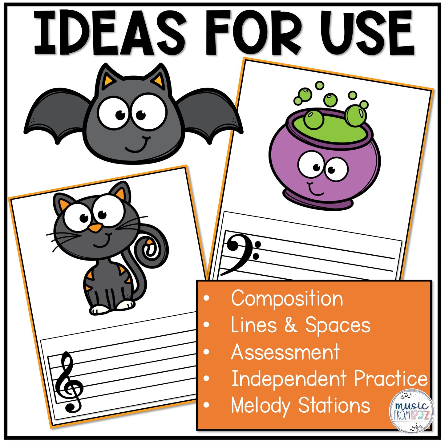 Halloween Treble Clef & Bass Clef Charts Lines & Spaces Worksheet Elementary Music Centers