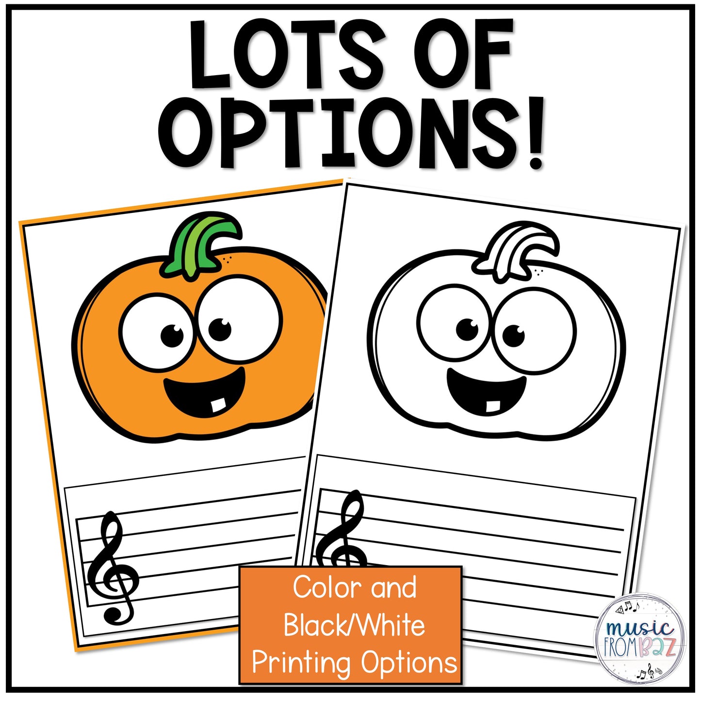 Halloween Treble Clef & Bass Clef Charts Lines & Spaces Worksheet Elementary Music Centers