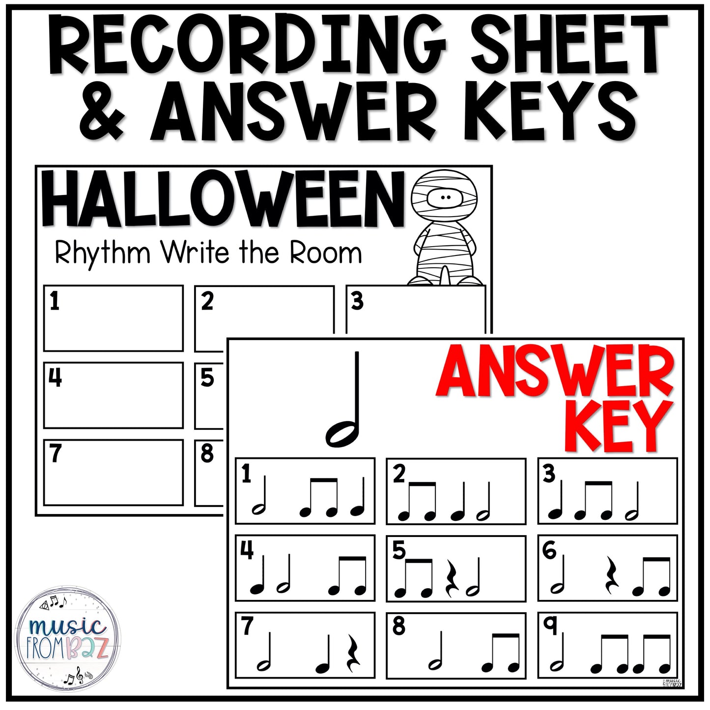 Halloween Rhythm Write the Room Elementary Music Game & Scavenger Hunt