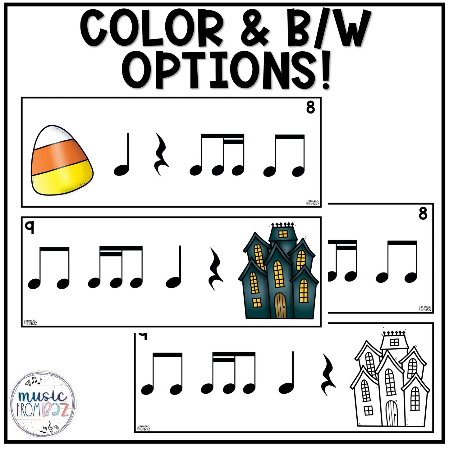 Halloween Rhythm Write the Room Elementary Music Game & Scavenger Hunt