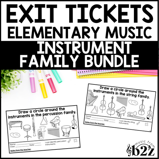 Instrument Families Exit Tickets BUNDLE Rubrics Elementary Music Assessment