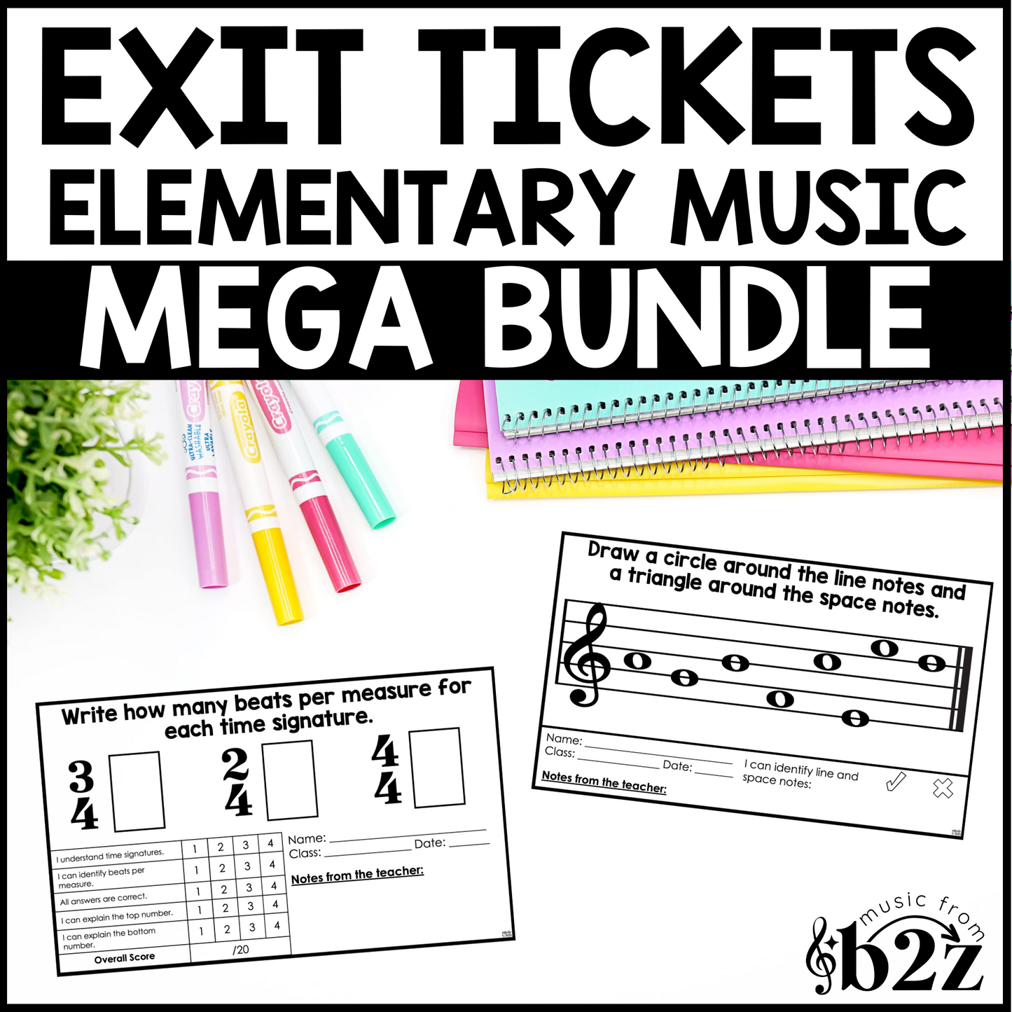 Elementary Music Exit Tickets BUNDLE Rubrics Editable Music Assessment
