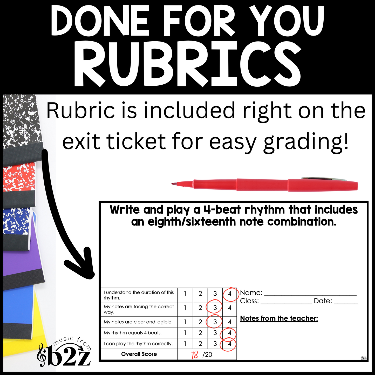 Rhythm Exit Tickets BUNDLE Rubrics Editable Elementary Music Assessment