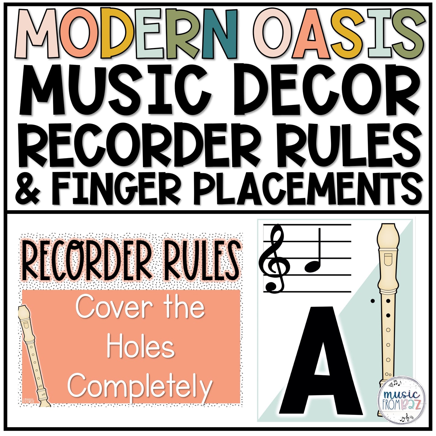 Music Classroom Decor - Recorder Fingering and Rules Posters - Modern Oasis