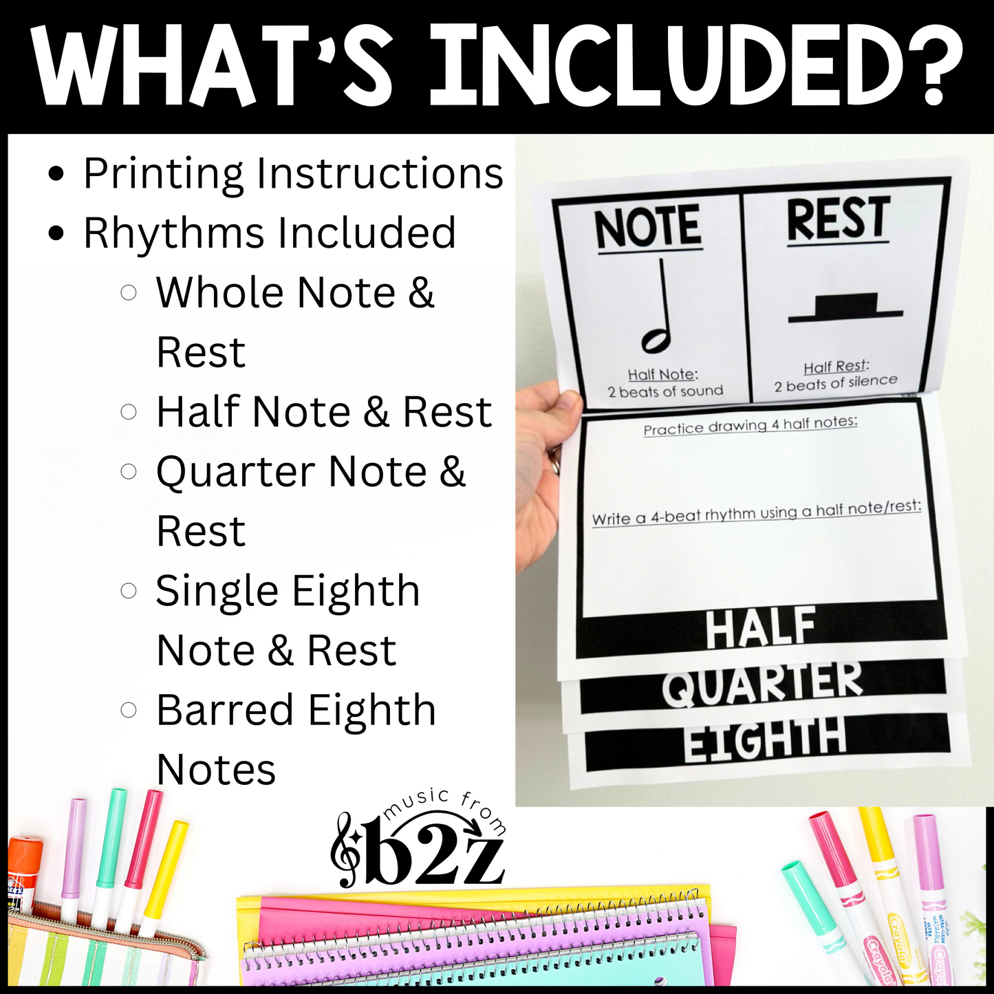 Rhythm Note Value Flipbook Worksheets Review Elementary Music Activity Centers
