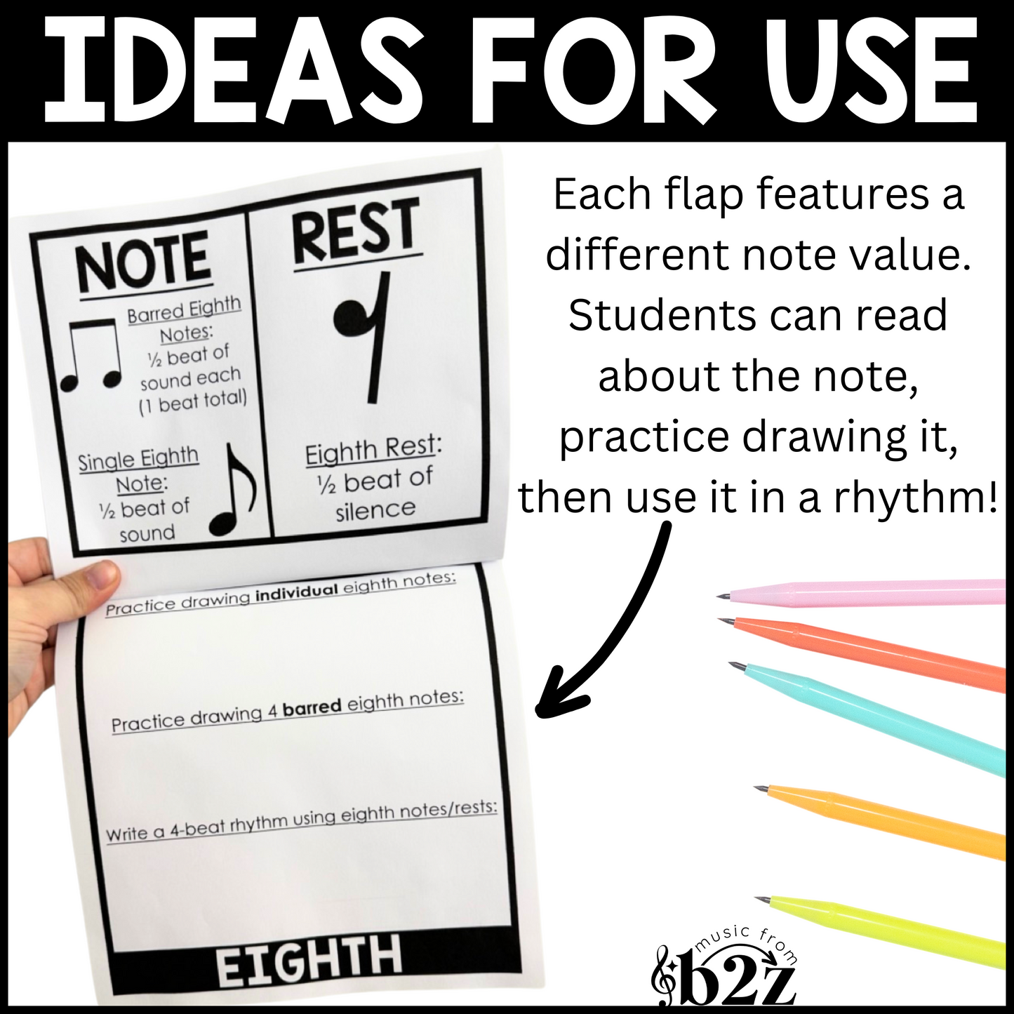 Rhythm Note Value Flipbook Worksheets Review Elementary Music Activity Centers