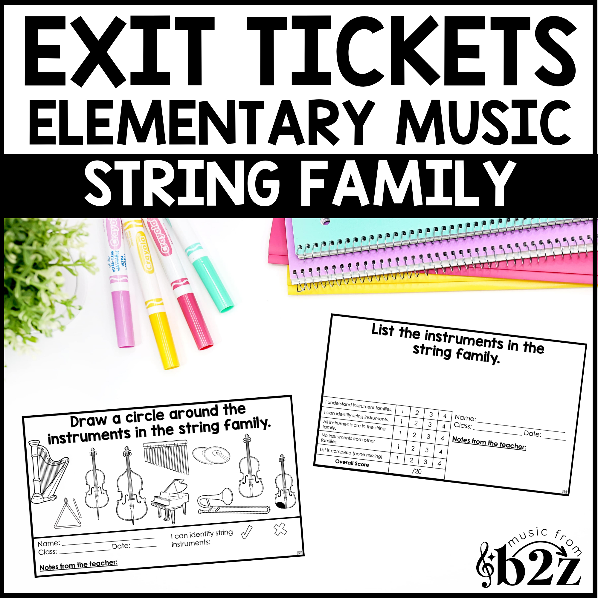 Ticket String String Instruments Exit Tickets & Rubrics Editable Elementary Music As ...