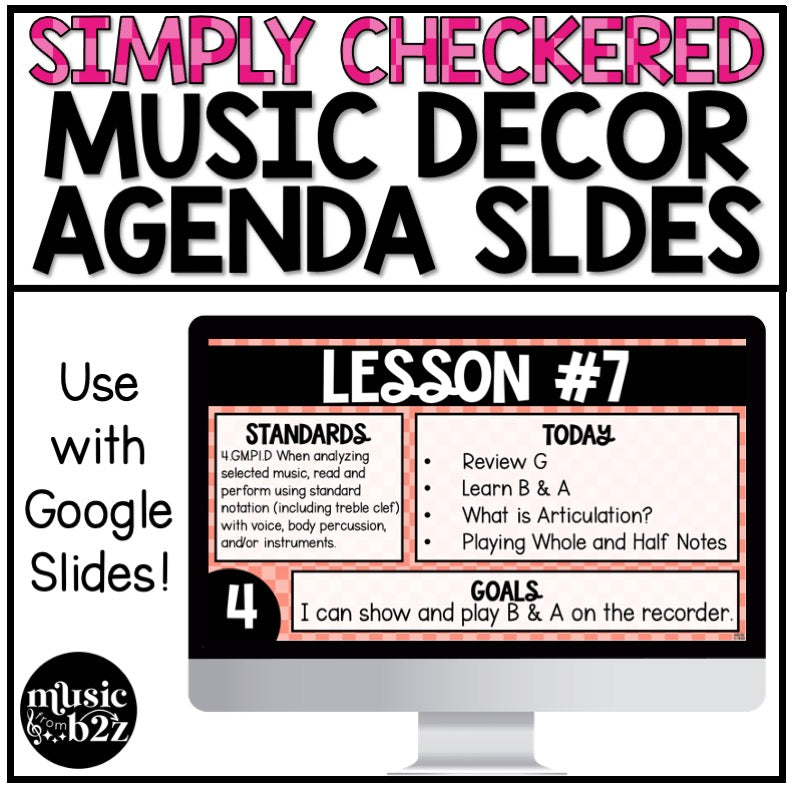 Editable Daily Agenda Google Lesson Slides Music Classroom Decor Checkered