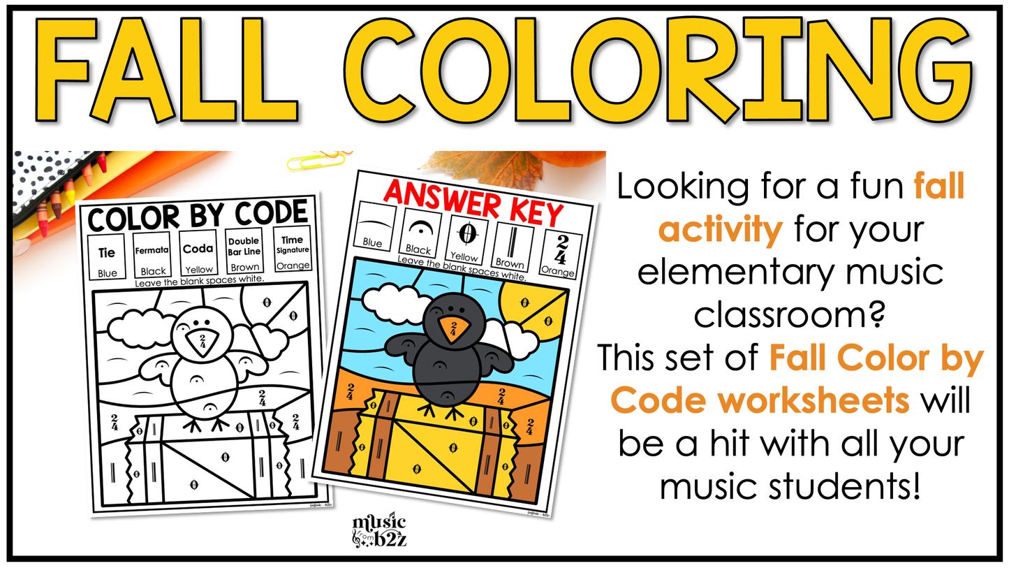 Fall Music Coloring BUNDLE Color by Note Fall Music Worksheets Color by Rhythm