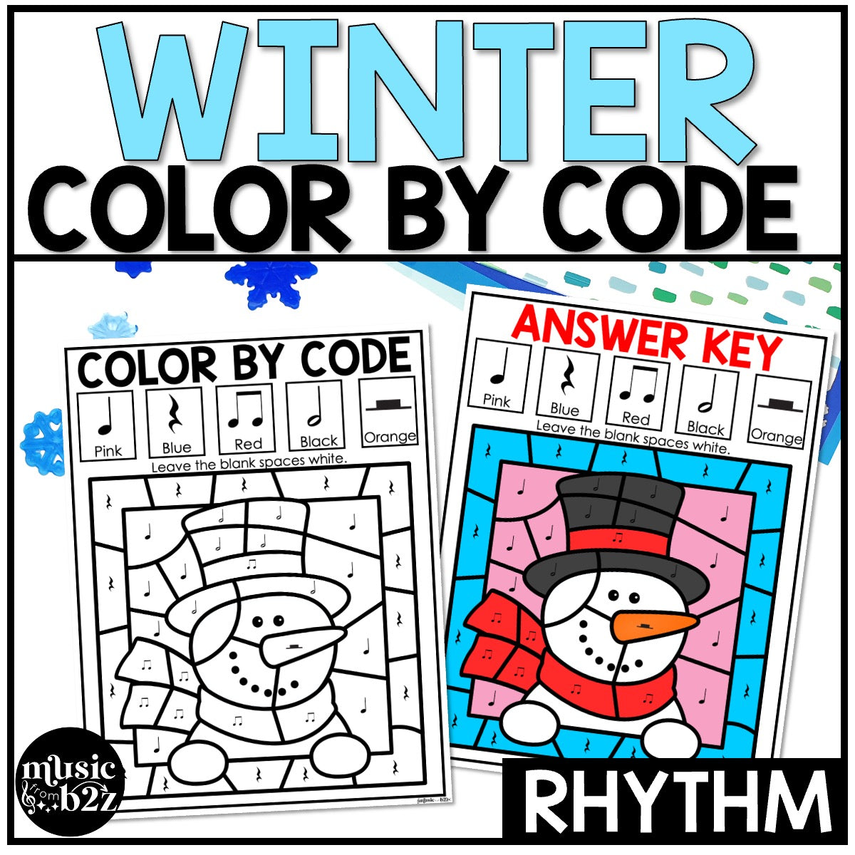 Winter Music Coloring Winter Music Worksheets Music Color by Note Rhythm