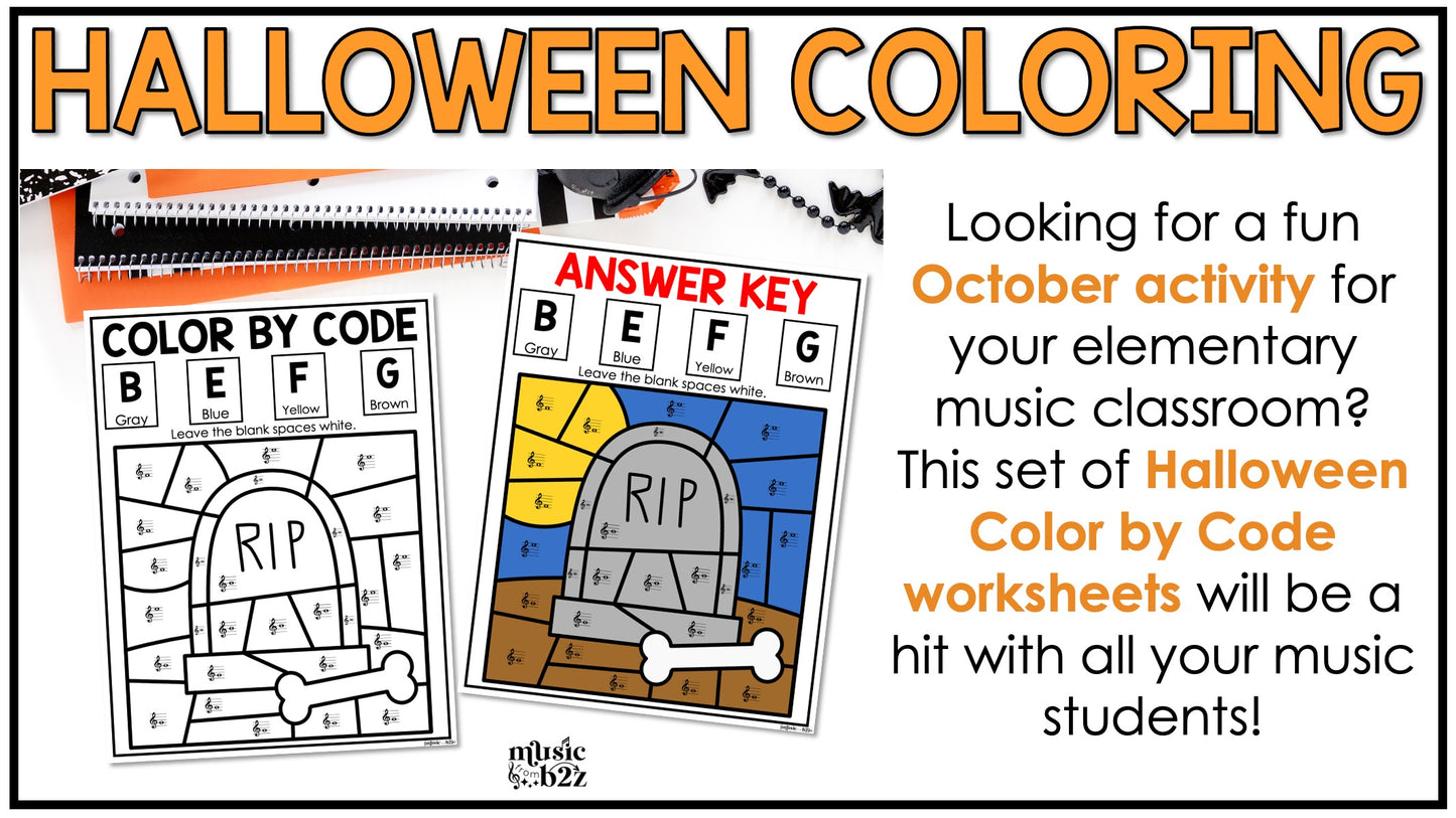 Halloween Music Coloring Color by Note Halloween Music Worksheets Treble Clef