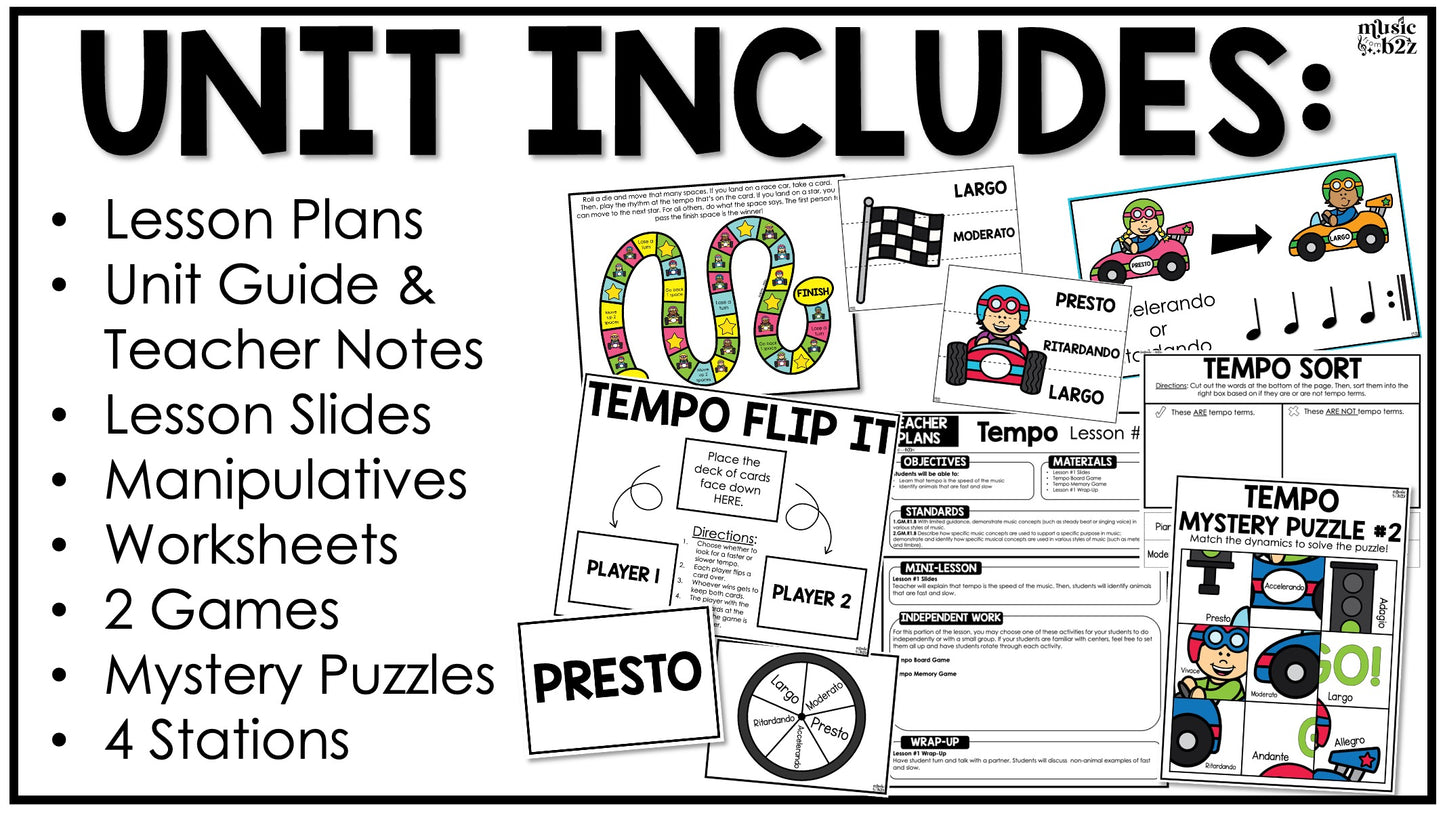 Tempo Unit Elementary Music Curriculum Lesson Activity Worksheets Games