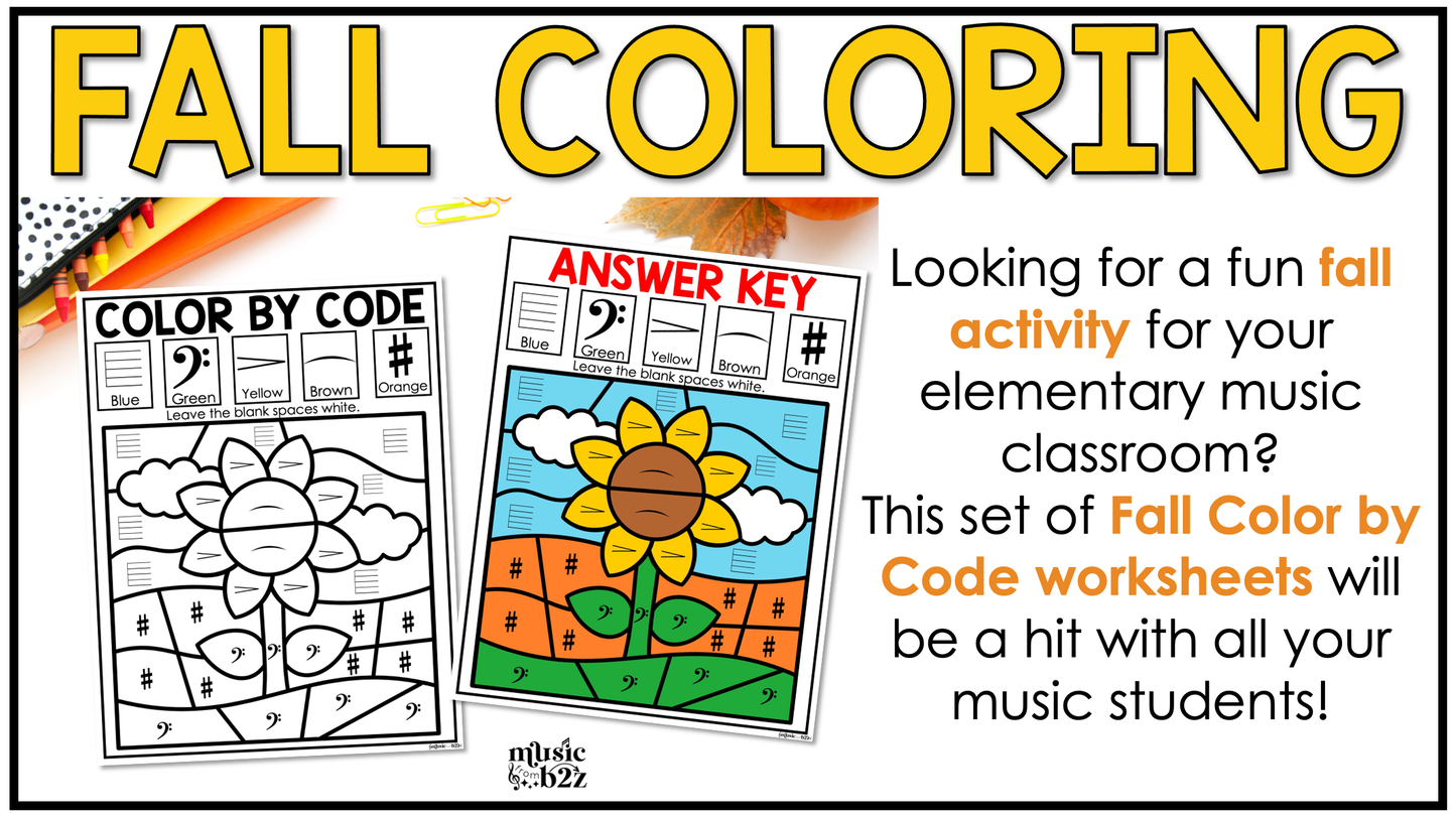 Fall Music Coloring Music Color by Note Fall Music Worksheets Music Symbols