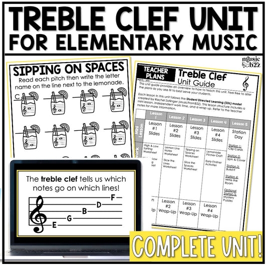 Treble Clef Unit Elementary Music Curriculum Lesson Activity Worksheets Games