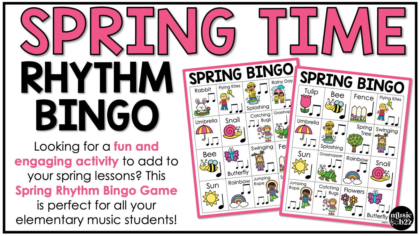 Spring Music Bingo Game Activities for Quarter & Eighth Notes Centers Rhythm