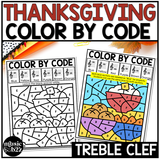 Thanksgiving Music Coloring Color by Note Turkey Music Worksheets Treble Clef