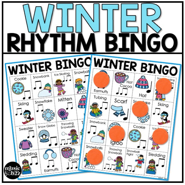 Winter Music Bingo Game Activities for Quarter & Eighth Notes Centers Sub Plans