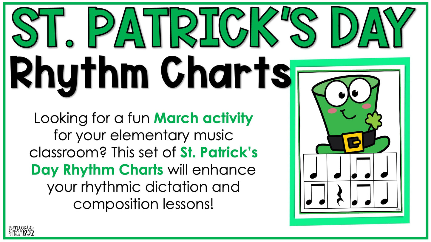 St. Patrick's Day Elementary Music Lesson - Rhythm Worksheet Activity